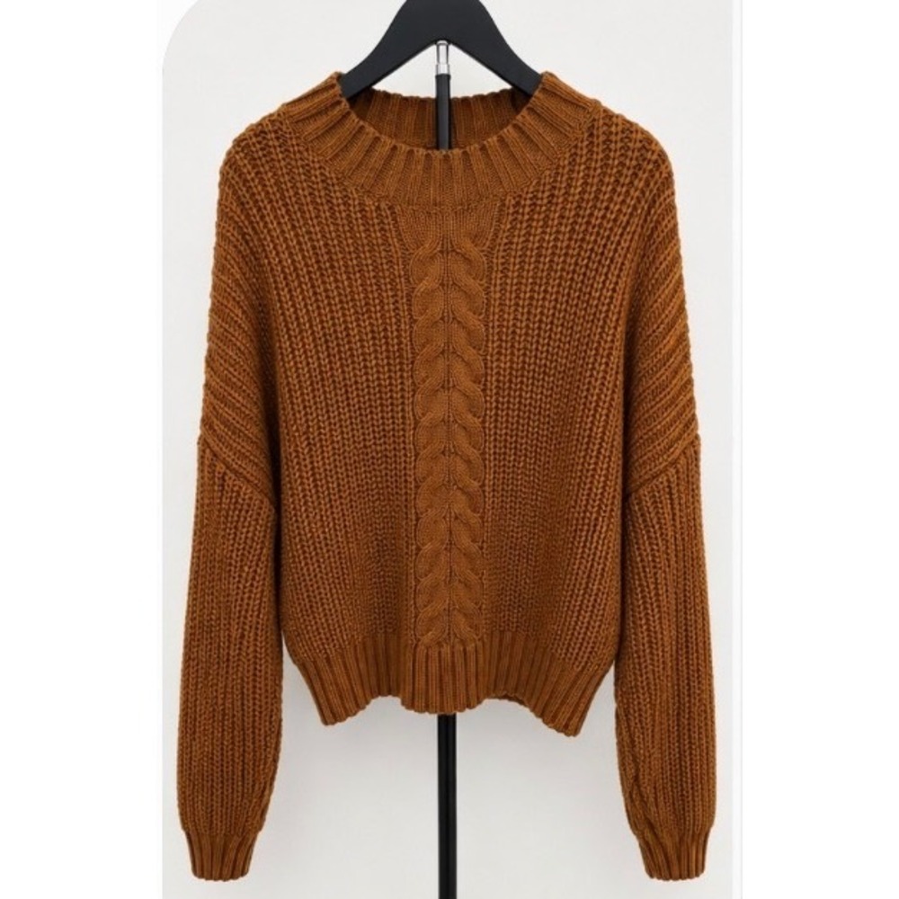 Curvy Sense Rust Brown Cable Knit Sweater Plus Size 3X CHS1002# Crew Neck Shaker